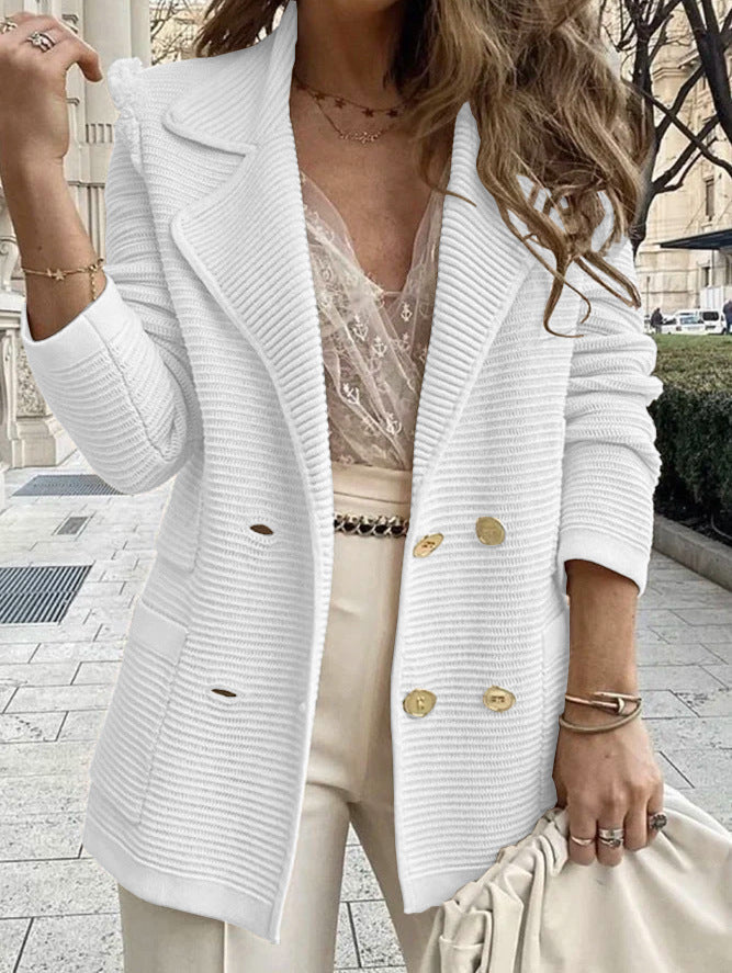 Damen Strickblazer Doppelknopfleiste Strukturiert Anthrazit