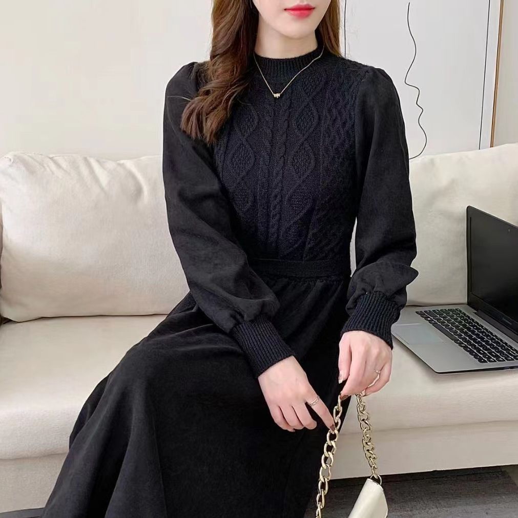 Damen Strickkleid Strukturiertes Oberteil Puffärmel Norvielle