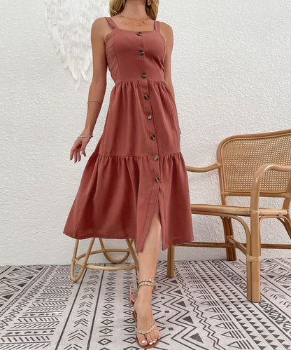 Damen Midi-Kleid Knöpfe Lässig