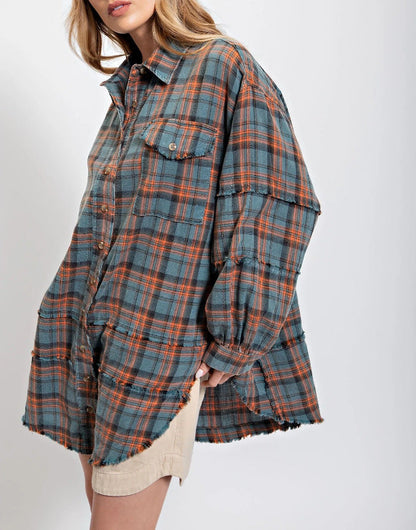Damen Oversized-Hemdjacke Karomuster Norvielle