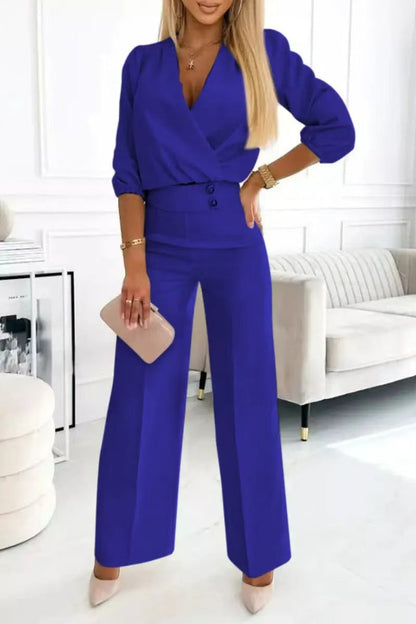 Damen Jumpsuit Wickeloberteil Hochtailliert Norvielle