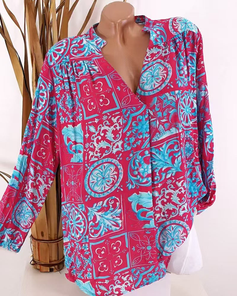 Damen Bluse Florales Muster Lässiger Schnitt