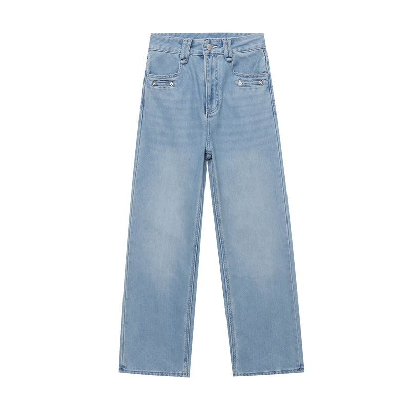 Damen Highwaist Jeans Weites Bein Lässiger Schnitt