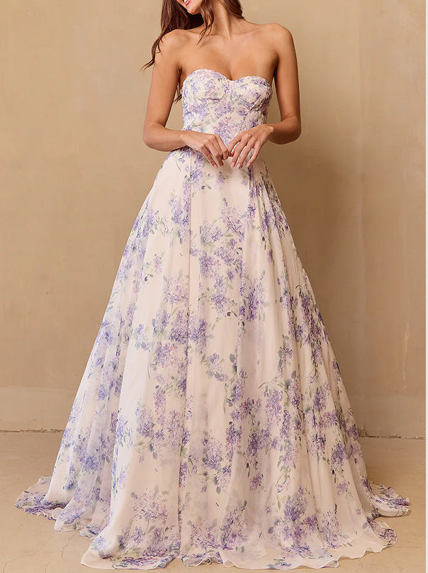 Damen Hochzeitskleid Sweetheart-Ausschnitt Florales Chiffon Weiß