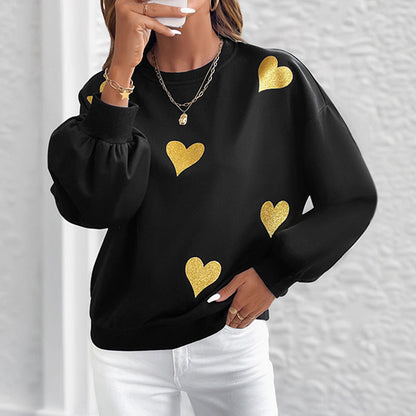 Damen Sweatshirt mit goldenen Herzchen-Print
