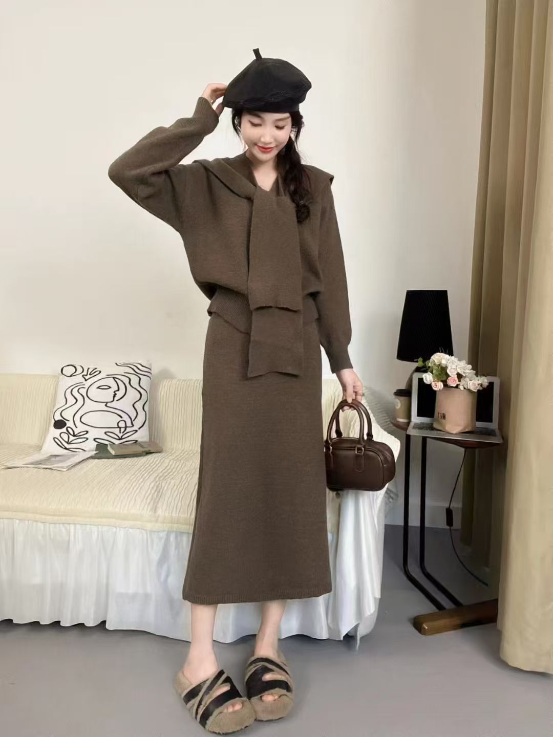 Damen Strickensemble Eleganter Kragen Norvielle