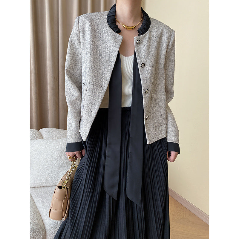 Damen Jacke Dekorativer Kragen Druckknopf Norvielle