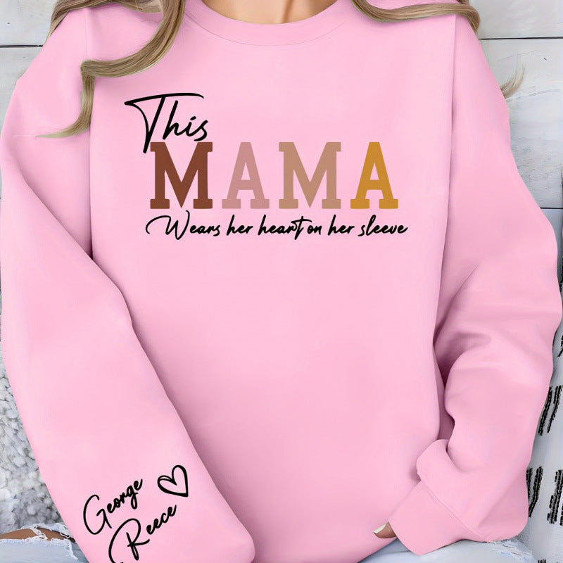 Damen Sweatshirt Mama Aufdruck Bequem Grün