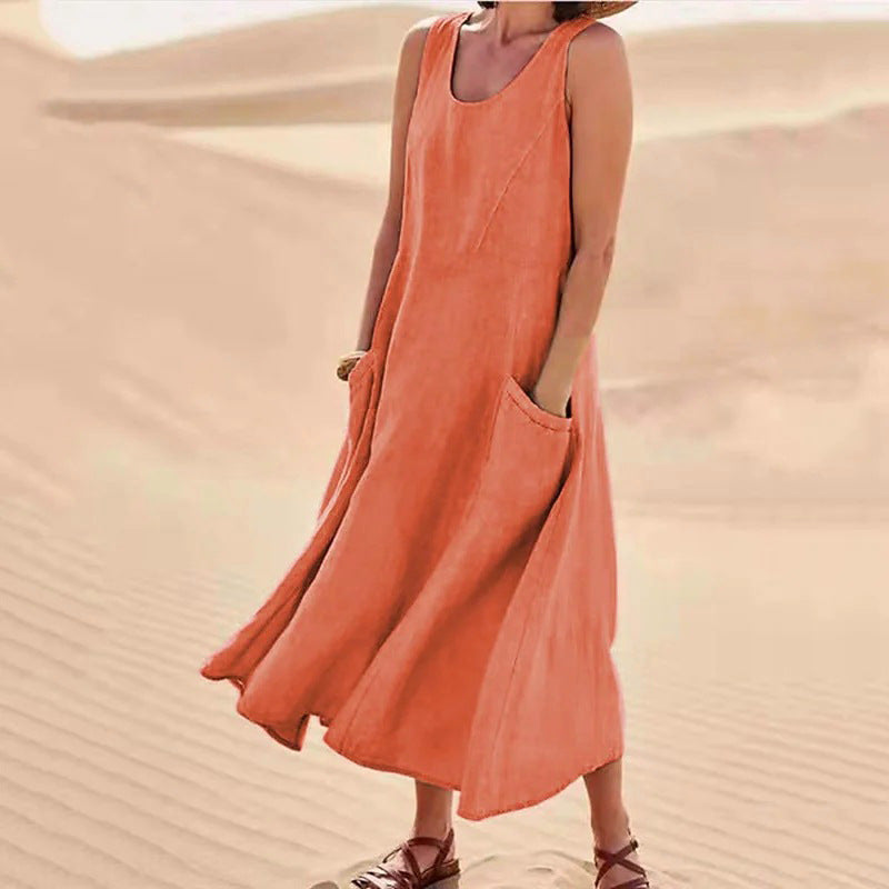 Damen Maxikleid Praktische Taschen Weite Silhouette Norvielle