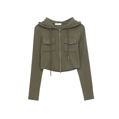 Damen Cropped Freizeitjacke Reißverschluss Kapuze Norvielle