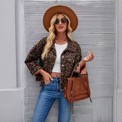 Damen Jeansjacke Leopardenmuster