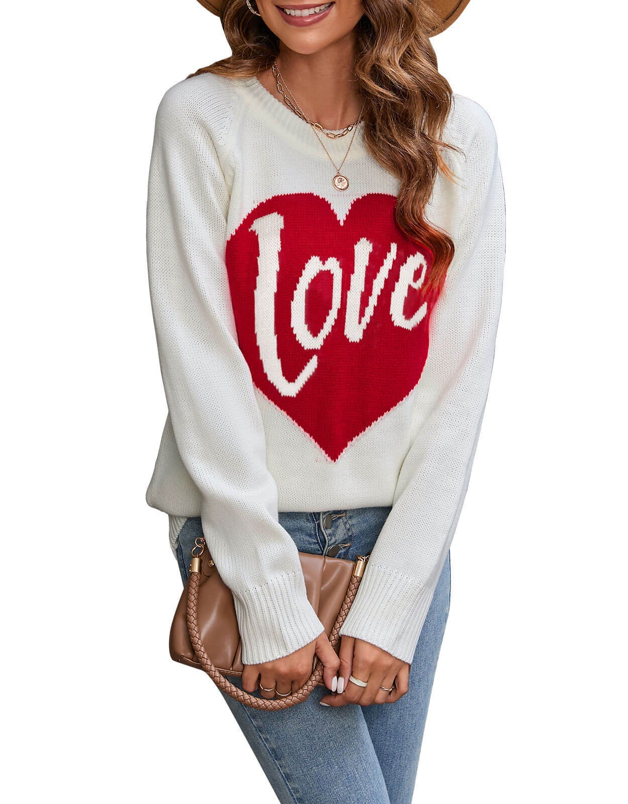 Damen Strickpullover Herz-Design