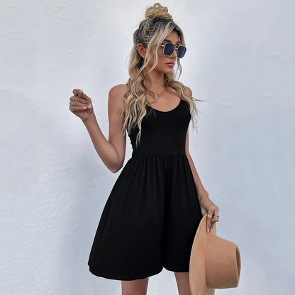 Damen Freizeitkleid Rundhalsausschnitt Taschen Norvielle