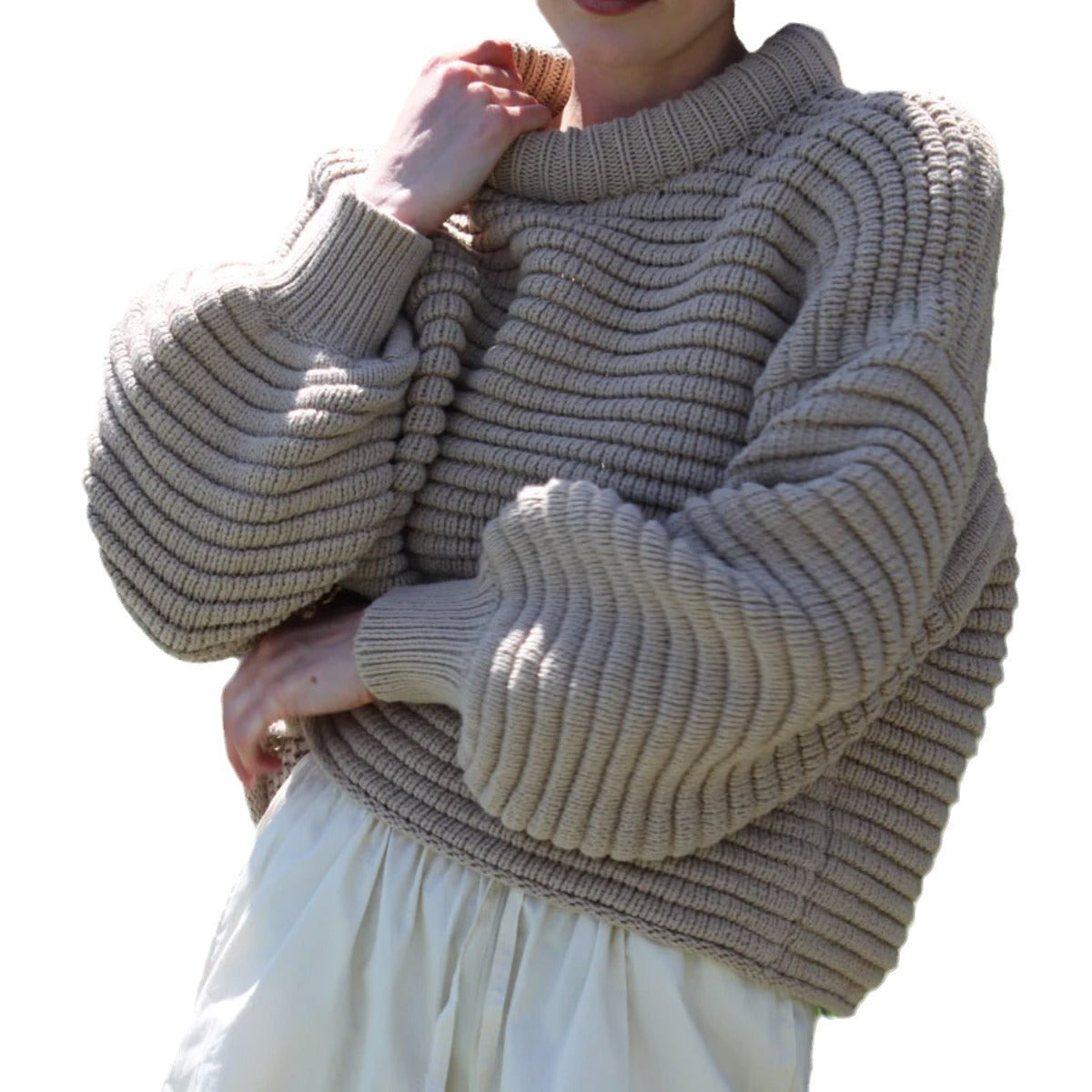 Damen Oversized Pullover Hochkragen Norvielle