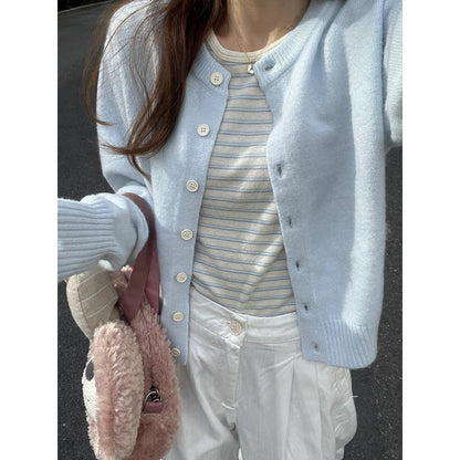 Damen Strickjacke Rundhalsausschnitt Edelknöpfe Norvielle - Norvielle