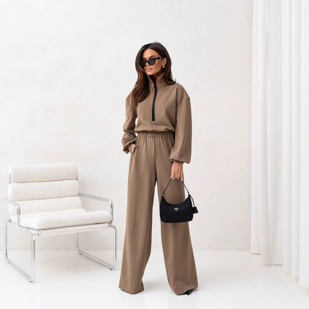 Damen Jumpsuit Hochkragen Reißverschluss Schwarz Norvielle - Norvielle