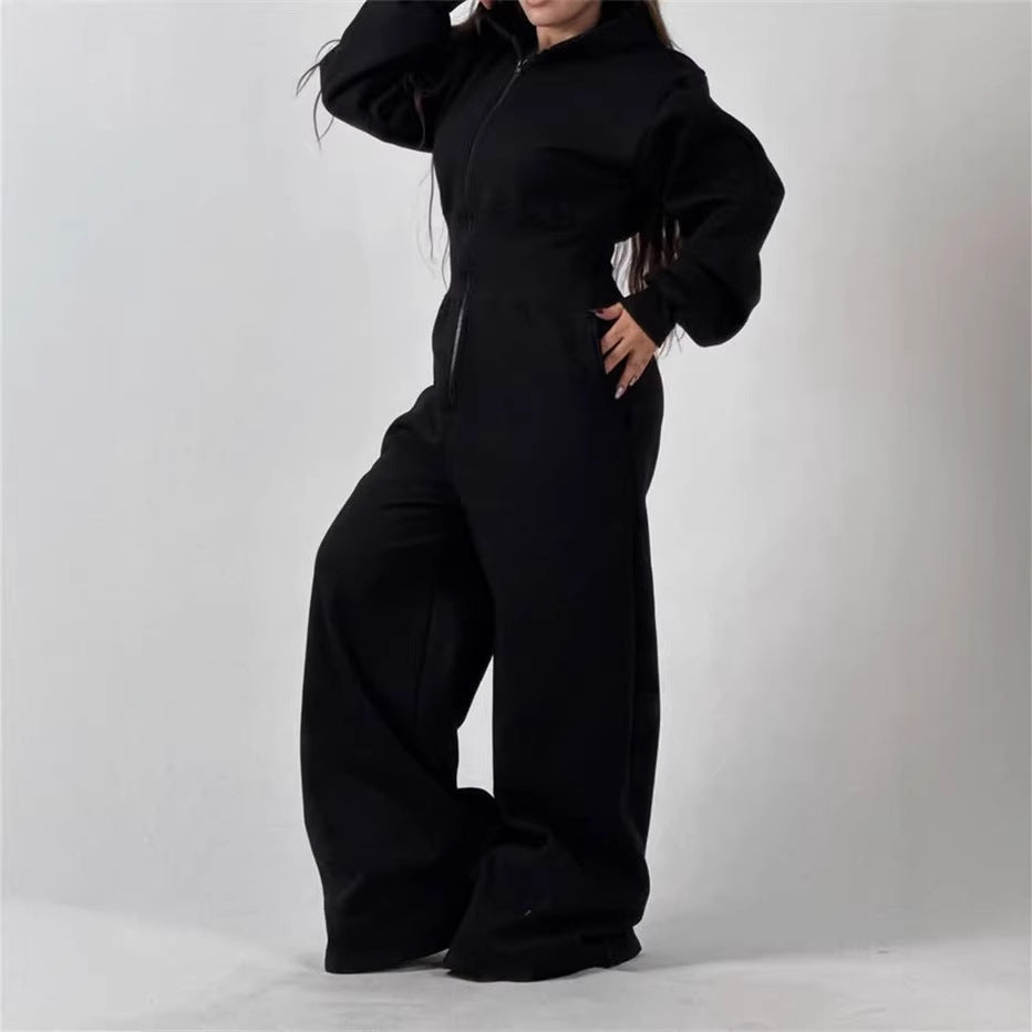 Damen Jumpsuit Kapuze Weites Bein Norvielle