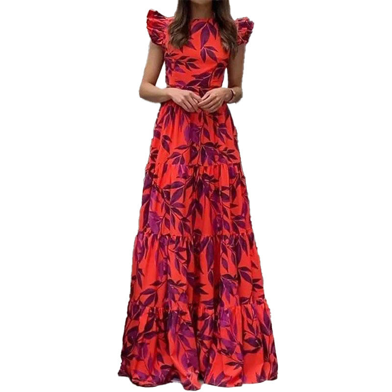 Damen Maxikleid Rüschendetails Florales Design