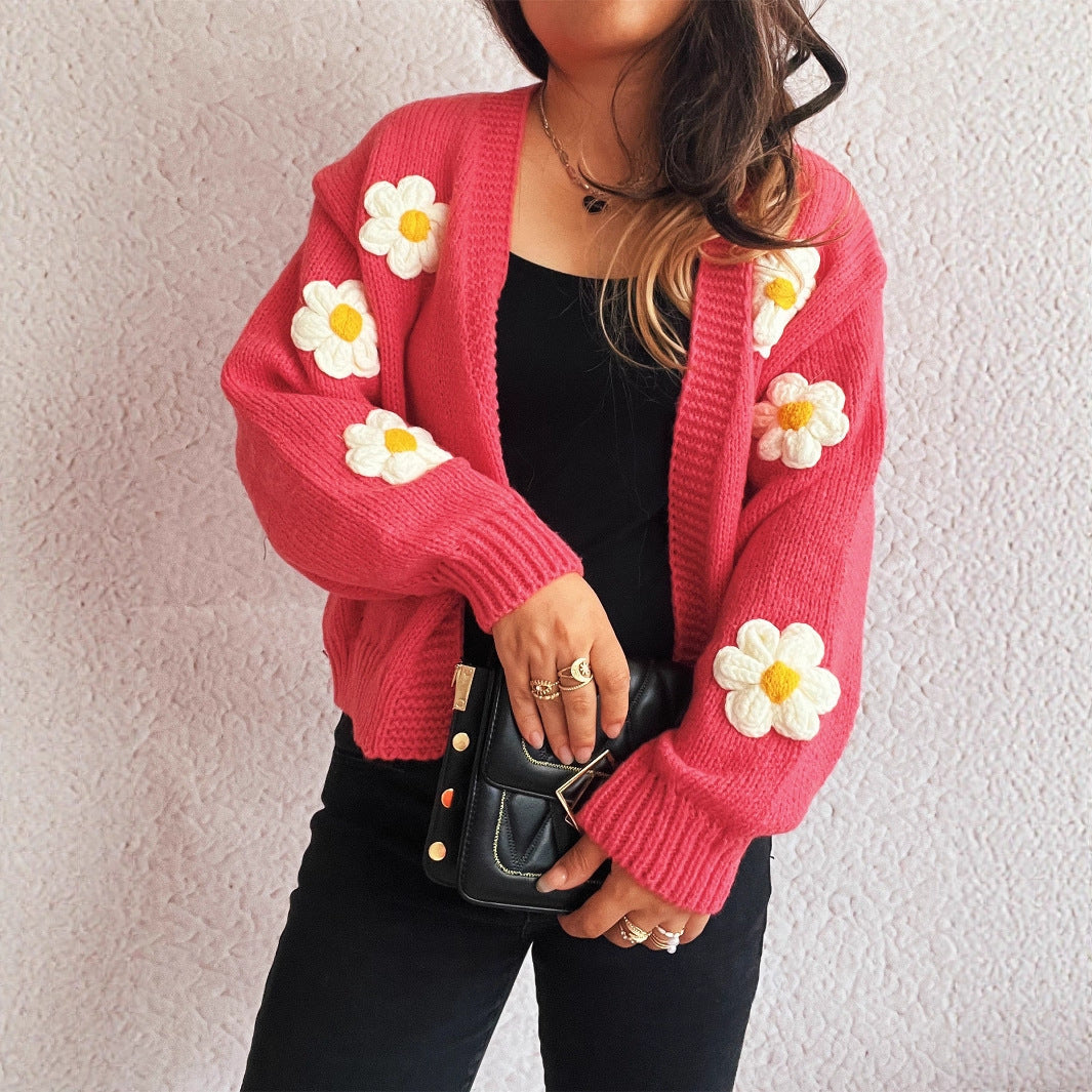 Damen Strickjacke Florale Applikationen Norvielle