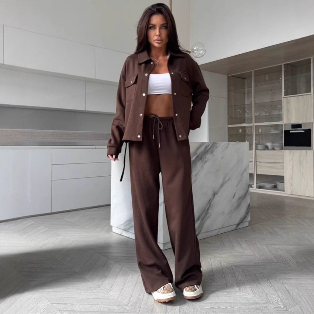 Damen Set Weiches Oberteil Lockere Hose Mit Gürtel