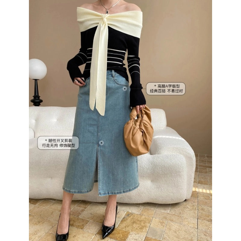 Damen Oberteil Off-Shoulder Design mit Bindegürtel Norvielle