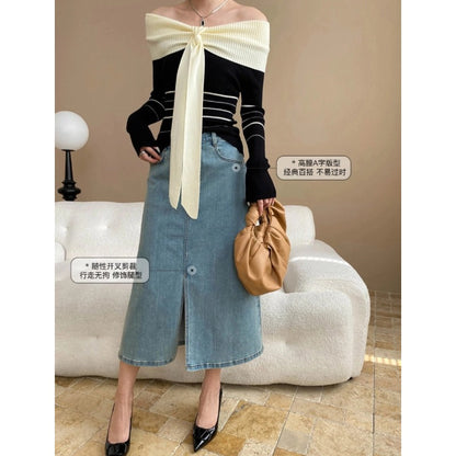 Damen Oberteil Off-Shoulder Design mit Bindegürtel Norvielle