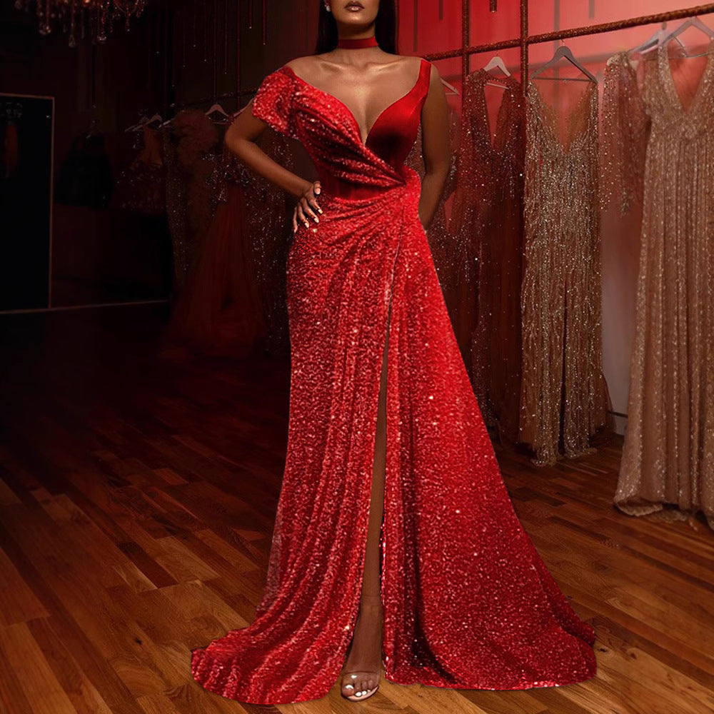 Damen Abendkleid mit Pailletten und hohem Schlitz Norvielle