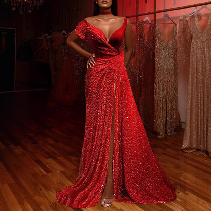 Damen Abendkleid mit Pailletten und hohem Schlitz Norvielle