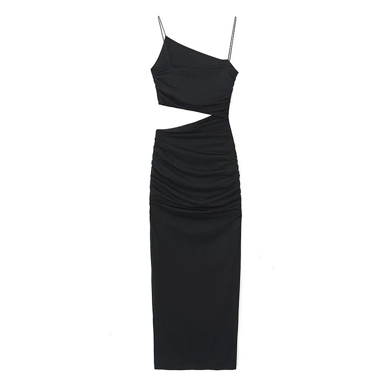 Damen Maxikleid Asymmetrisch Raffung Cut-Out