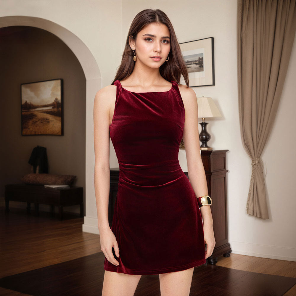Damen Mini-Kleid Samt Schick Drapierung