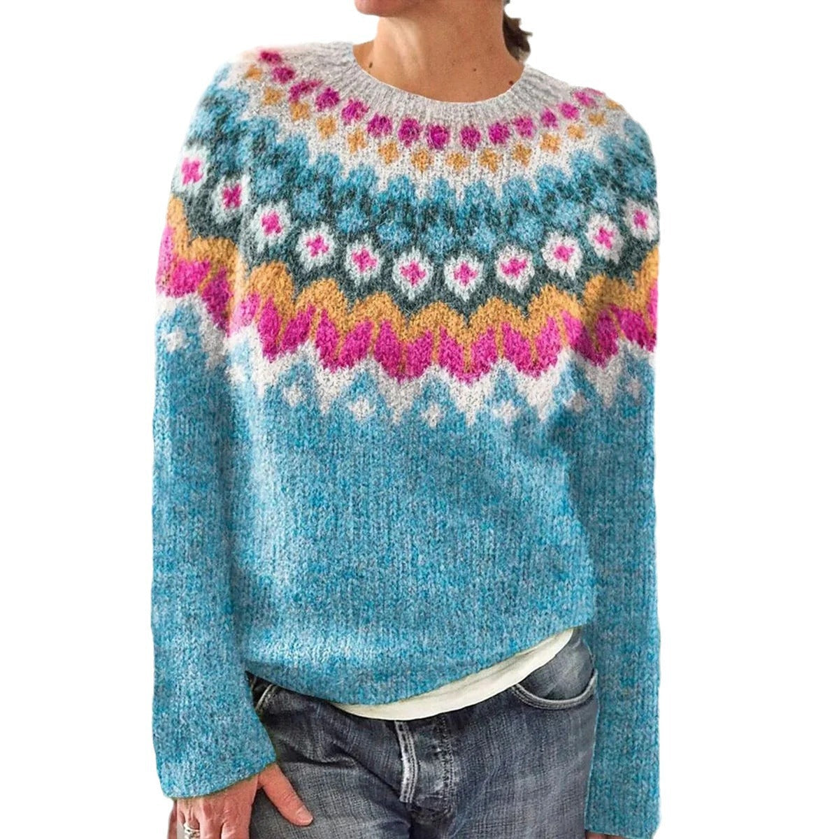 Damen Strickpullover Lebendiges Muster Komfortschnitt Norvielle
