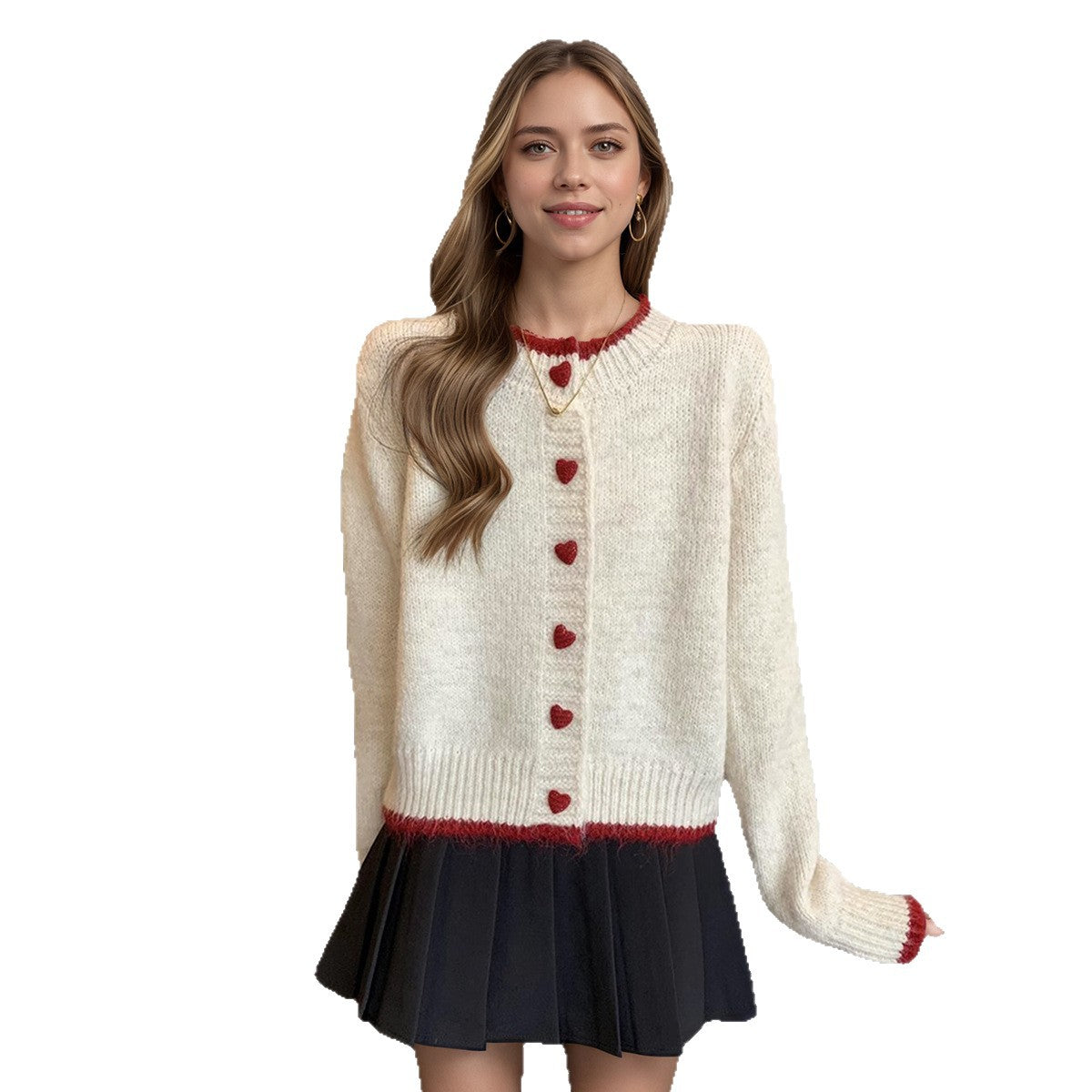 Damen Strickcardigan mit Herzknöpfen Norvielle