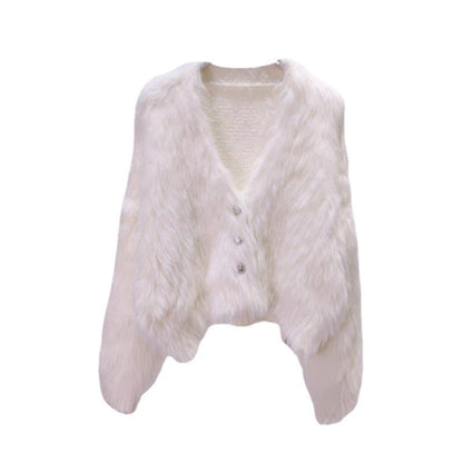 Damen Flauschcardigan Herzknöpfe Norvielle