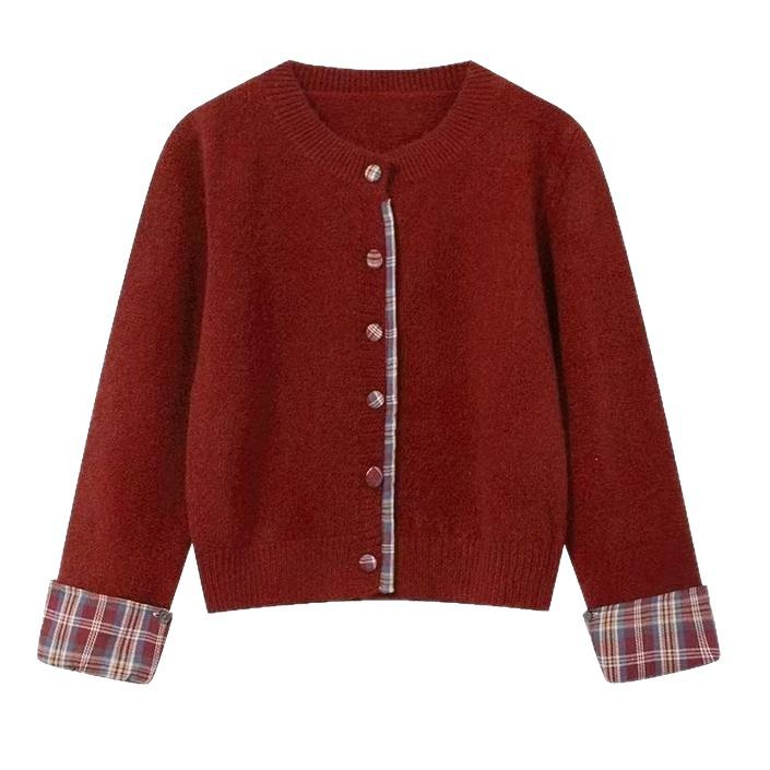Damen Strickjacke Karomuster mit Knöpfen Norvielle