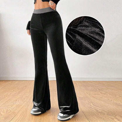 Damen Samt-Hose Flare elastischer Bund schwarz - Norvielle