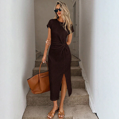 Damen Maxikleid Eleganter Knoten Hocher Seitenschlitz