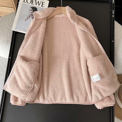 Damen Fleecejacke Flauschig Hochkragen Reißverschluss Norvielle