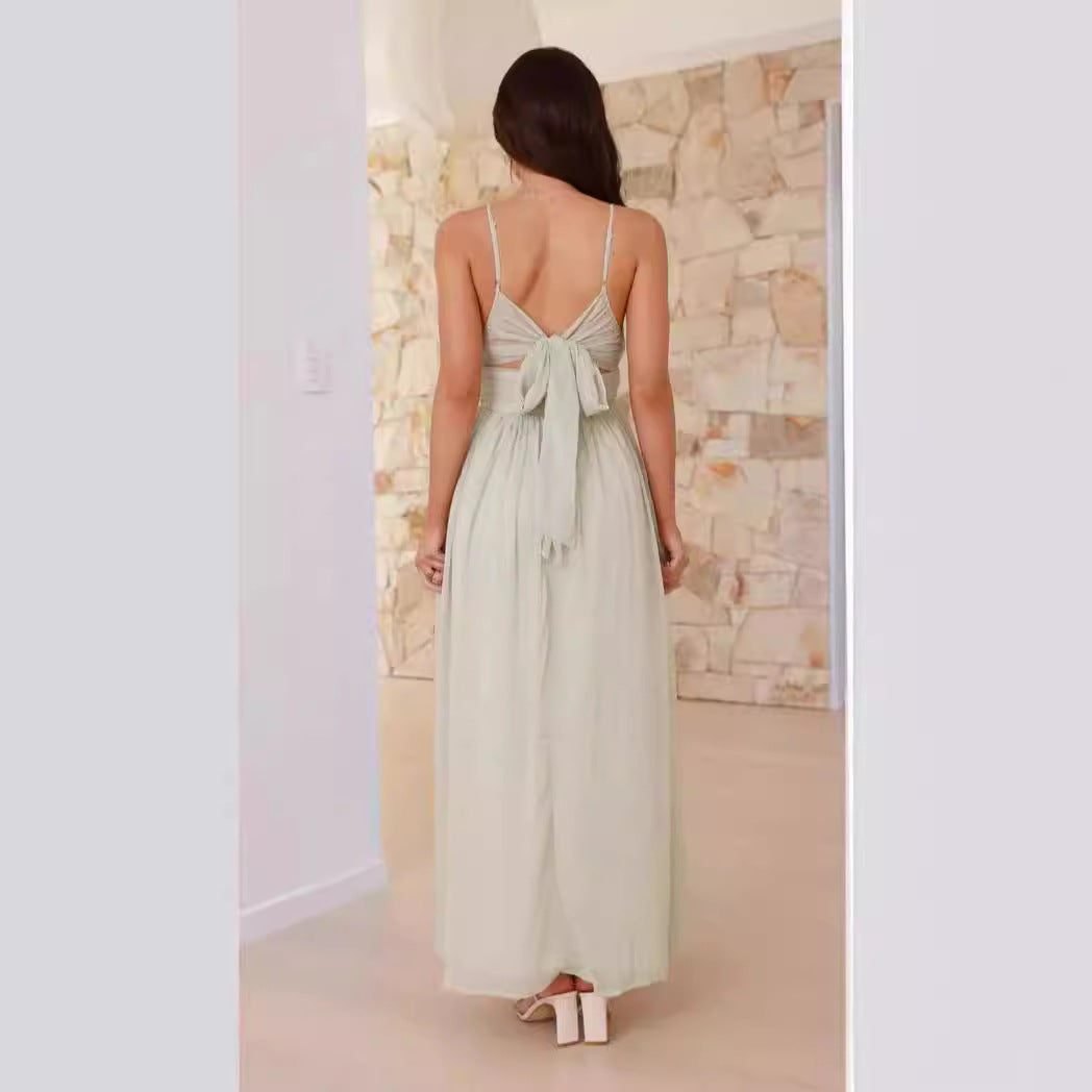 Damen Maxikleid V-Ausschnitt Fließender Rock