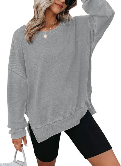 Damen Waffelpullover Mit Seitenschlitzen Norvielle
