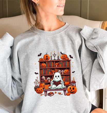 Damen Sweatshirt Herbst Grusel Motiv Puffärmel