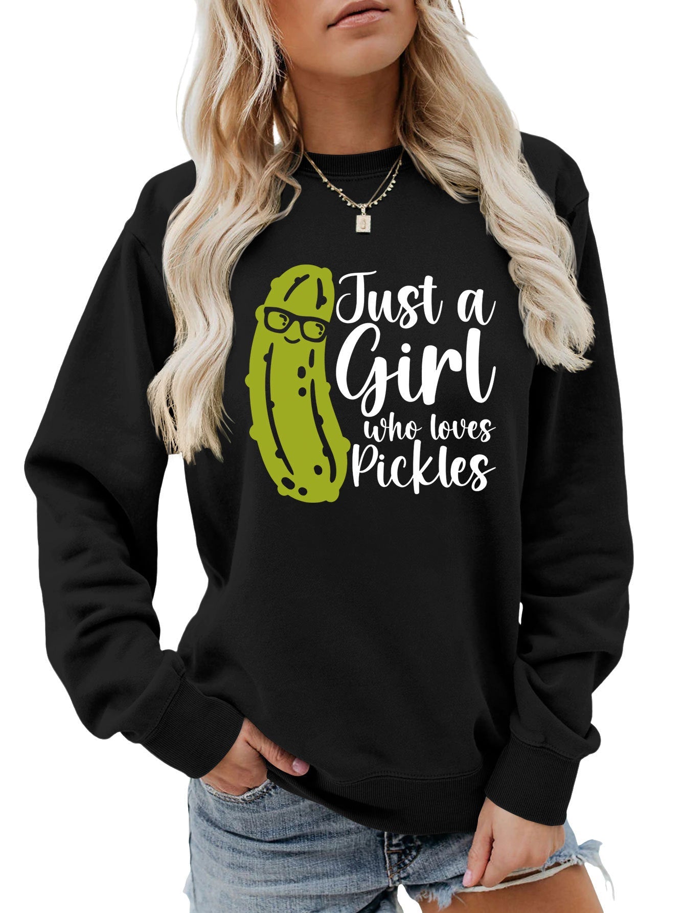 Damen Sweatshirt Gurkenmotiv Lässig Grün Norvielle
