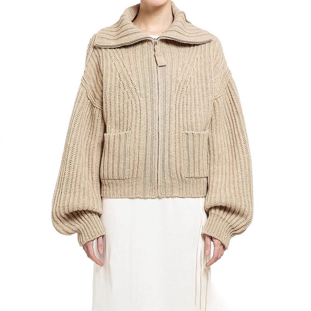 Damen Grobstrickpullover Hochkragen Mit Taschen Norvielle