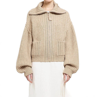 Damen Grobstrickpullover Hochkragen Mit Taschen Norvielle