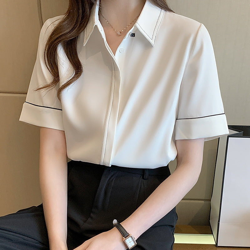 Damen Bluse Kurzarm Klassischer Kragen Elegantes Design