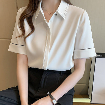 Damen Bluse Kurzarm Klassischer Kragen Elegantes Design