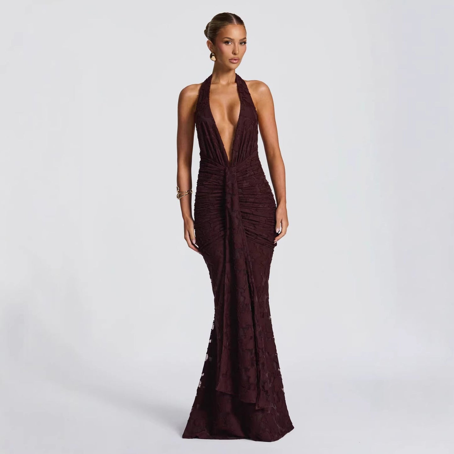 Damen Abendkleid V-Ausschnitt Geraffte Seide