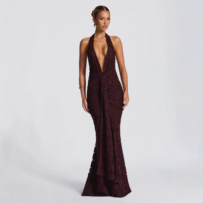 Damen Abendkleid V-Ausschnitt Geraffte Seide