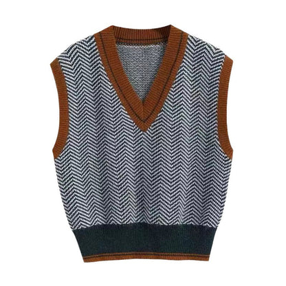 Damen Strickweste V-Ausschnitt Chevron Muster
