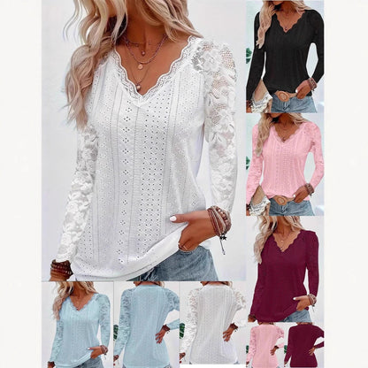 Damen Oberteil Spitzenbesatz V-Ausschnitt Elegantes Design - Norvielle