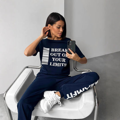 Damen Sportliches Zweiteiler Set mit Grafikdruck und Cut-Outs